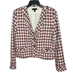 Ann Taylor Tweed Houndstooth Lady Jacket Long Sleeve Pocket Blazer Size 10